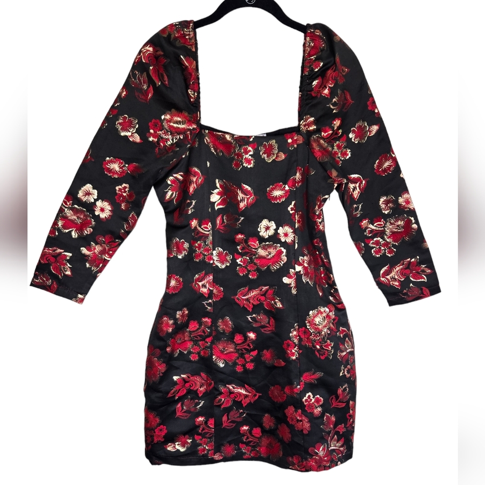 WALTER BAKER NWT Long Sleeve Fitted Metallic Thread Floral Mini Dress
